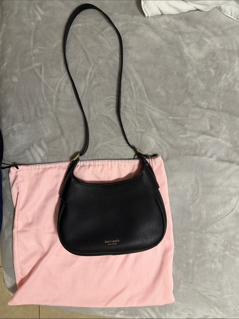 kate spade Black Pebbled Leather Shoulder Bag with Gold Hardware